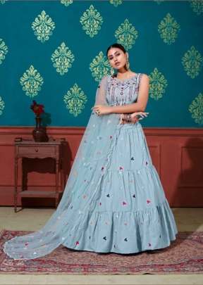 Exclusive Girly Look Embroidered Designer Lehenga Choli Sky Blue Color DN 1672