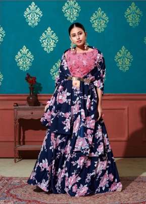 Exclusive Girly Look Embroidered Designer Lehenga Choli Nevy Blue Pink Color DN 1673