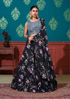 Exclusive Girly Look Embroidered Designer Lehenga Choli Black Grey Color DN 1674