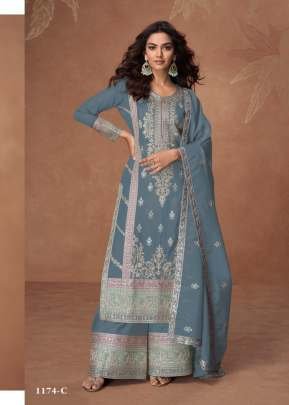 Exclusive Heavy PV Vichitra With Embroidery And Sequence Work Palazzo Suit Blue Color DN 1174 