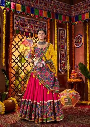 Exclusive Navratri Chaniya Choli Viscose Cotton And Thread Embroidery With Mirror Work Multi Color