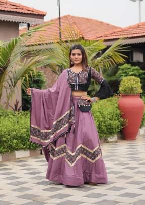 Exclusive Navratri Collection Chaniya Choli Pure Cotton Pure Ajrakh With Lumpi Lace Border With Blouse Light Purple Color DN LFH 133