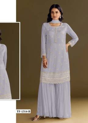 Exclusive Palazzo Suits Heavy Airtex Chinnon With Embroidery And Wits Work Light Purple Color 