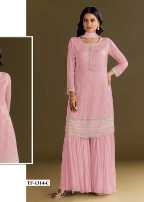 Exclusive Palazzo Suits heavy Airtex Chinnon With Embroidery And Wits Work Light Pink Color 
