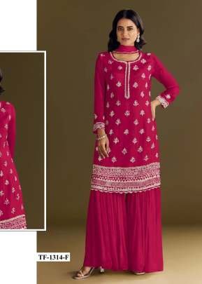 Exclusive Palazzo Suits heavy Airtex Chinnon With Embroidery And Wits Work Pink Color
