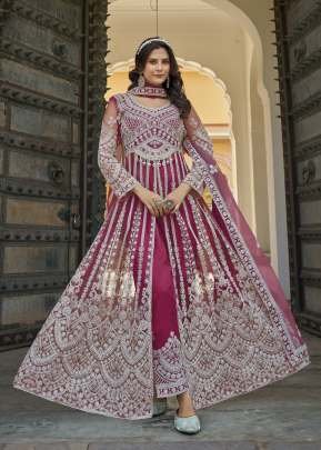 Exclusive Pure Butterfly Net With Heavy Embroidery Work And Diamond Work Anarkali Gown Pink Color DN 3102