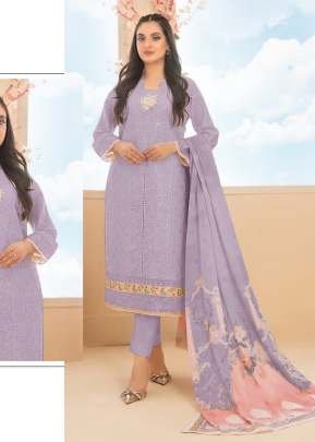 Exclusive Pure Cambric Cotton With Embroidered Sequence Work Pakistani Suit Lavender Color DN 914