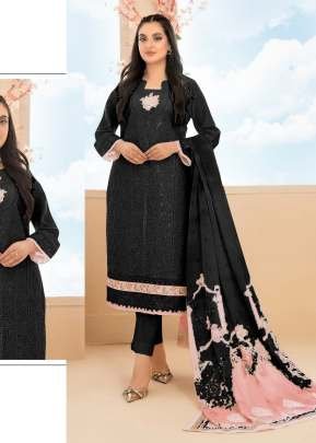 Exclusive Pure Cambric Cotton With Embroidered Sequence Work Pakistani Suit Black Color DN 914