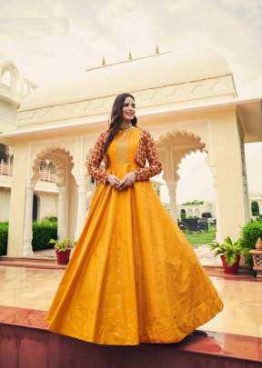 Exclusive Sequence Embroidered Work Anarkali Gown With Koti Mustard Yellow Color DN 4761 