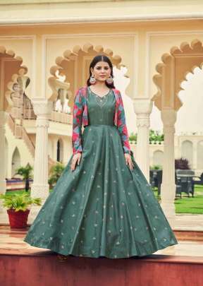 Exclusive Sequence Embroidered Work Anarkali Gown With Koti Dusty Green Color DN 4762