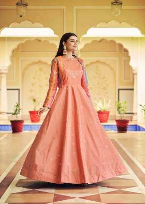 Exclusive Sequence Embroidered Work Anarkali Gown With Koti Peach Color DN 4768