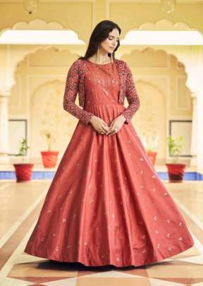 Exclusive Sequence Embroidered Work Anarkali Gown With Koti Dusty Orange Color DN 4769