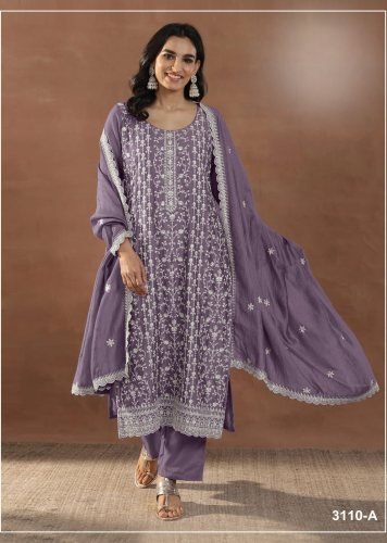 Exclusive Suit DN 3110 Rangoli Crush With Heavy Embroidery Sequence Work Designer Suit Purple Color