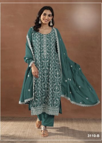 Exclusive Suit DN 3110 Rangoli Crush With Heavy Embroidery Sequence Work Designer Suit Teal Green Color