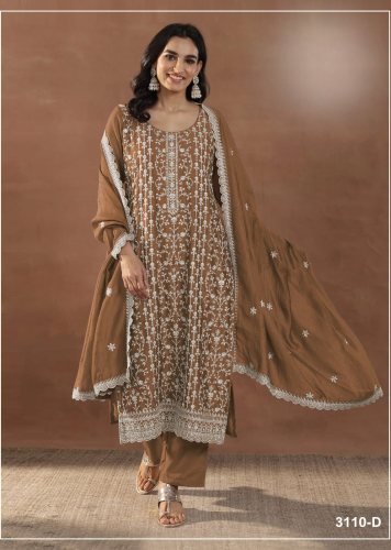 Exclusive Suit DN 3110 Rangoli Crush With Heavy Embroidery Sequence Work Designer Suit Brown Color
