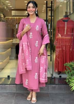 Exclusive Tanvi Cotton Blend And Sequence With Embroidery Work 3 pieces Kurtis Set Light Purple Color 