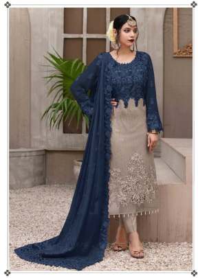 Exclusive Trending Heavy Faux Georgette With Embroidery Sequence Work Pakistani Suit Blue Color DN 9109