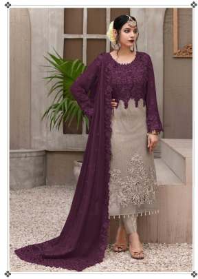 Exclusive Trending Heavy Faux Georgette With Embroidery Sequence Work Pakistani Suit Wine Color DN 9109