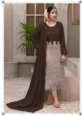 Exclusive Trending Heavy Faux Georgette With Embroidery Sequence Work Pakistani Suit Coffee Color DN 9109