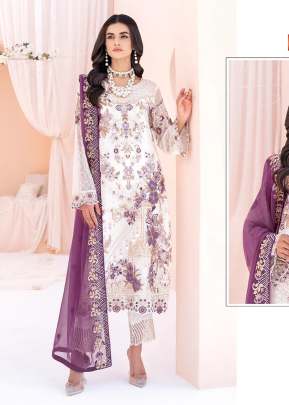 Exclusive Trending Heavy Faux Georgette With Embroidery Sequence Work Pakistani Suit White And Wine Color DN 1042
