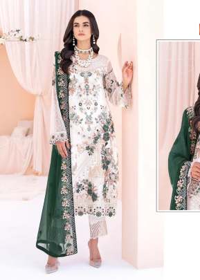 Exclusive Trending Heavy Faux Georgette With Embroidery Sequence Work Pakistani Suit White And Green Color DN 1042