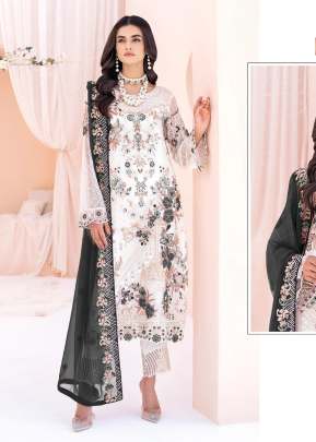 Exclusive Trending Heavy Faux Georgette With Embroidery Sequence Work Pakistani Suit White And Black Color DN 1042