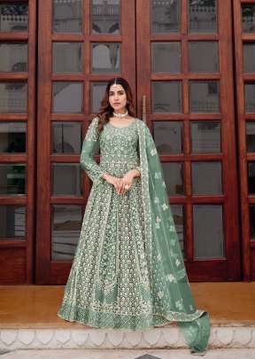 Exclusively Designed Festive Pure Butterfly Net With Stone And Real Mirror Work Anarkali Gown Sea Green Color DN 3103