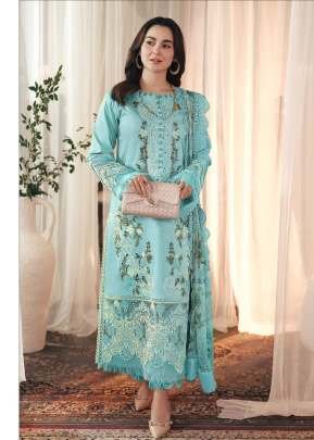 Exclusively Pakistani Festival Collection Heavy Cotton And Embroidery With Sequence Work Pakistani Suit Sky Blue Color DN 191 