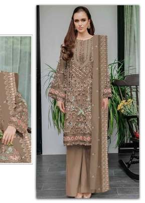 Exclusively Pakistani Festive And Party Wear Collection Heavy Fox Georgette Embroidery With Sequence Work Pakistani Suit Brown Color DN 1185