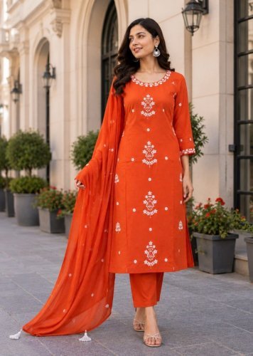 Exclusively Readymade Suits And Party Wear Collection Heavy Slub Rayon With Embroidery Work Orange Color LFH YD DN 059
