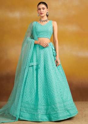 Expensive And Beautifully Designed Georgette With Sequins And Thread Embroidery Lehenga Choli Sky Blue Color DN 1012