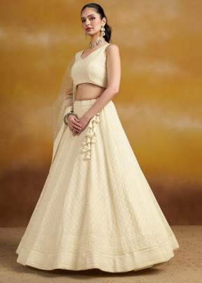 Expensive And Beautifully Designed Georgette With Sequins And Thread Embroidery Lehenga Choli White Color DN 1012