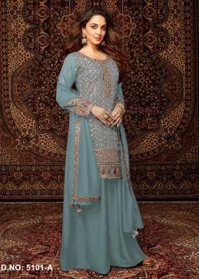 Exclusive  And Designer Heavy Chinnon  With Embroidery Work Palazzo Suits Light Blue Color DN 5101 