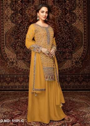 Exclusive  And Designer Heavy Chinnon  With Embroidery Work Palazzo Suits Yellow Color DN 5101 