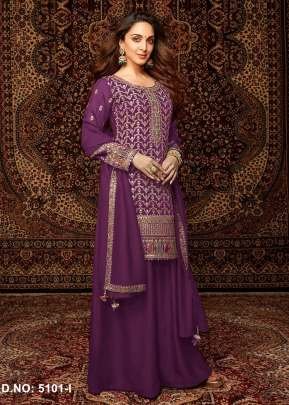 Exclusive  And Designer Heavy Chinnon  With Embroidery Work Palazzo Suits purple Color DN 5101 