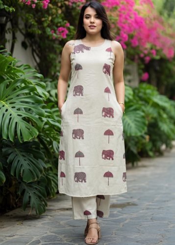 Fancy And Stylish special Co Ord Set Flex Cotton print Off White And Maroon Color LFH Cord Set Summer