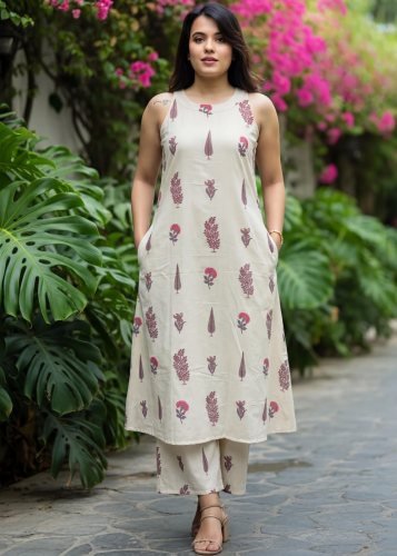Fancy And Stylish special Co Ord Set Flex Cotton print Off White Color LFH Cord Set Summer