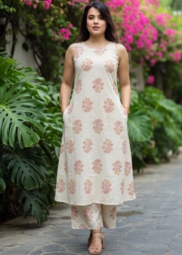 Fancy And Stylish special Co Ord Set Flex Cotton print  Cream Color LFH Cord Set Summer