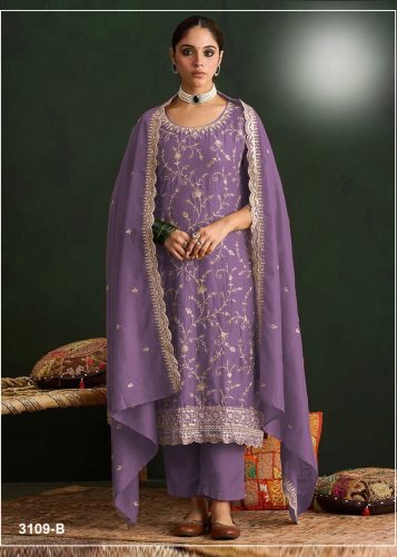 Fancy Designer DN 3109 Vichitra Silk With Heavy Embroidery Work Pant Style Designer Suit Lavender Color
