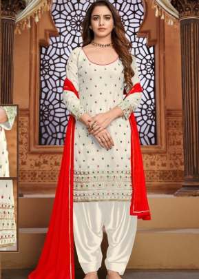 Fancy Designer Embroidery Patiala Suit DN 1201 White