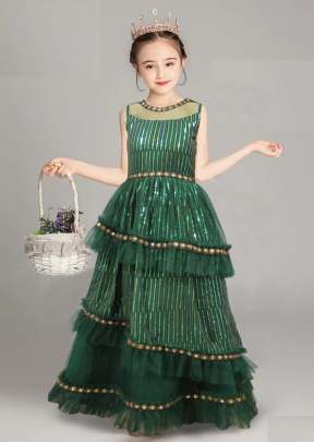 Fancy Designer Georgette With Sequence Work Children Gown Green Color DN 02