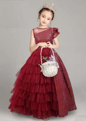 Fancy Designer Georgette With Sequence Work Children Gown Red Color DN 04