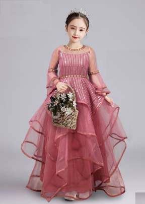 Fancy Designer Georgette With Sequence Work Children Gown Gajri Red Color DN 01