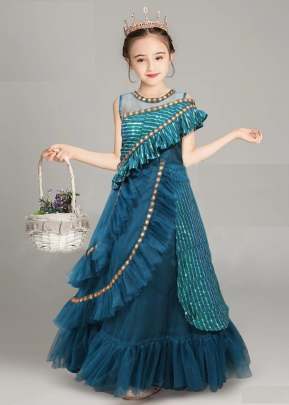 Fancy Designer Georgette With Sequence Work Children Gown Blue Color DN 06