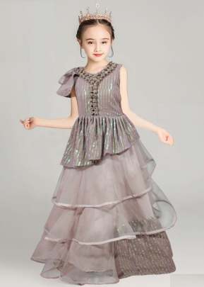 Fancy Designer Georgette With Sequence Work Children Gown Grey Color DN 05