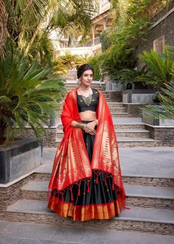 Fancy Designer Jacquard Silk  Plathian Lehenga choli Zari Weaving Work Black LFH LNB DN 2017