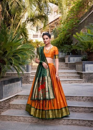 Fancy Designer Jacquard Silk  Plathian Lehenga choli Zari Weaving Work Orange Color LFH LNB DN 2017