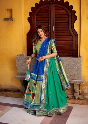 Fancy Designer Parthian Silk Lehenga Choli With Zari Weaving Work And Thread Work Teal Green Color LFH LNB DN 2030