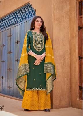 Fancy Krisha Vol 1  Rayon With Heavy Embroidery And Sequence With Quarding Work 3 piece Kurti Set Green Color