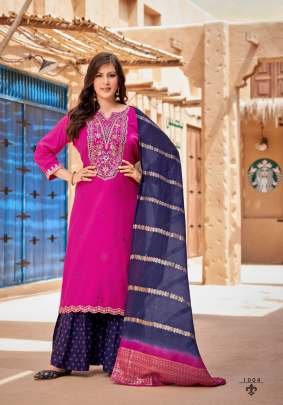 Fancy Krisha Vol 1  Rayon With Heavy Embroidery And Sequence With Quarding Work 3 piece Kurti Set Pink Color